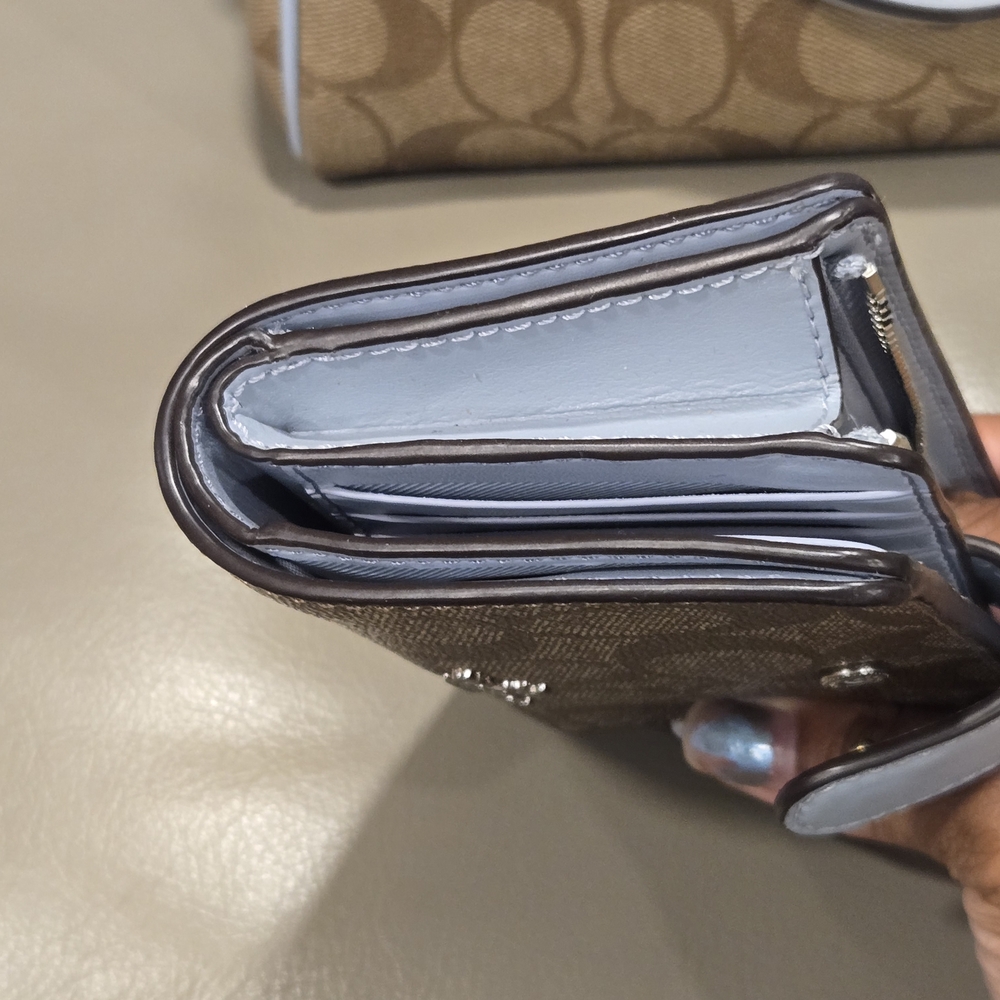 Coach Tan and Light Blue Signature Handbag - Picture 12 of 15